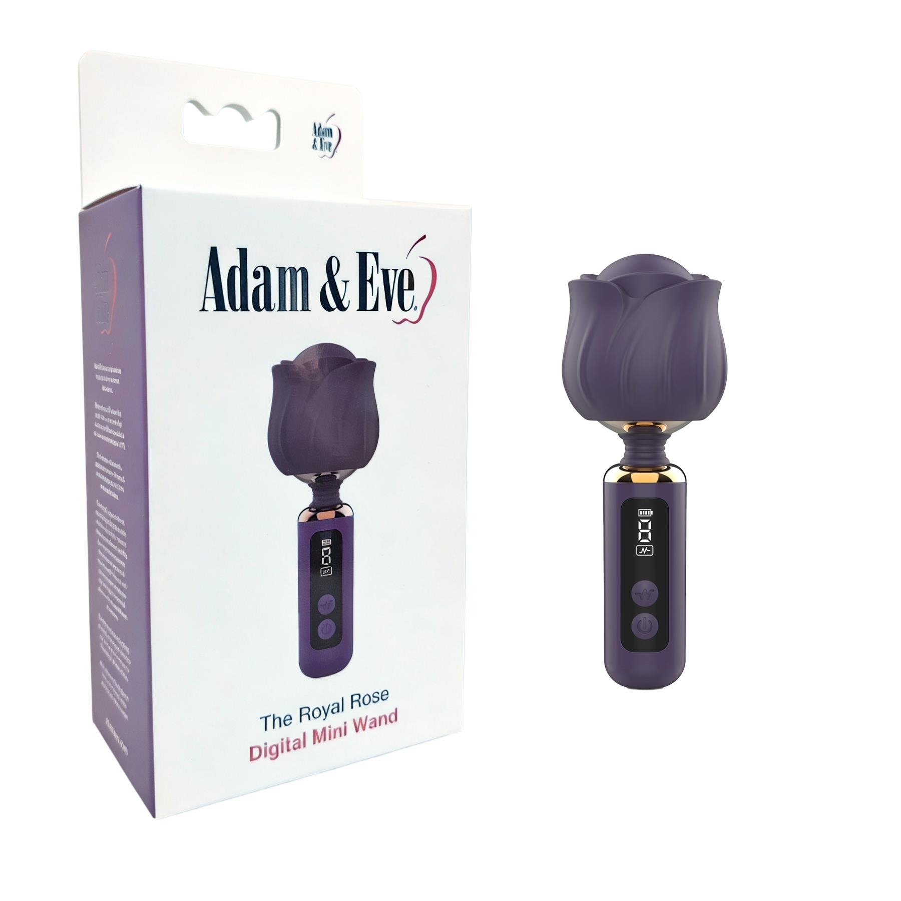 Adam & Eve The Royal Rose Digital Mini Wand - Product and Packaging - Amethyst