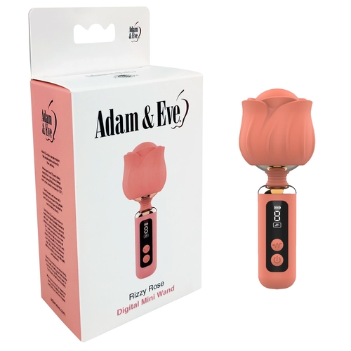 Adam & Eve Rizzy Rose Digital Mini Wand - Product and Packaging - Coral