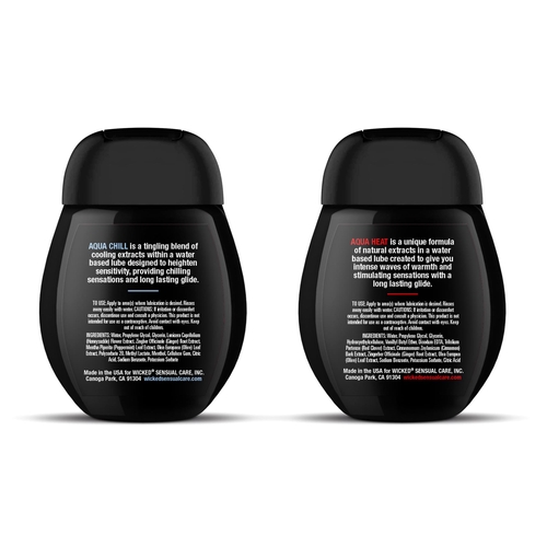 Wicked Sensation Kit Aqua Heat + Chill back of bottles
