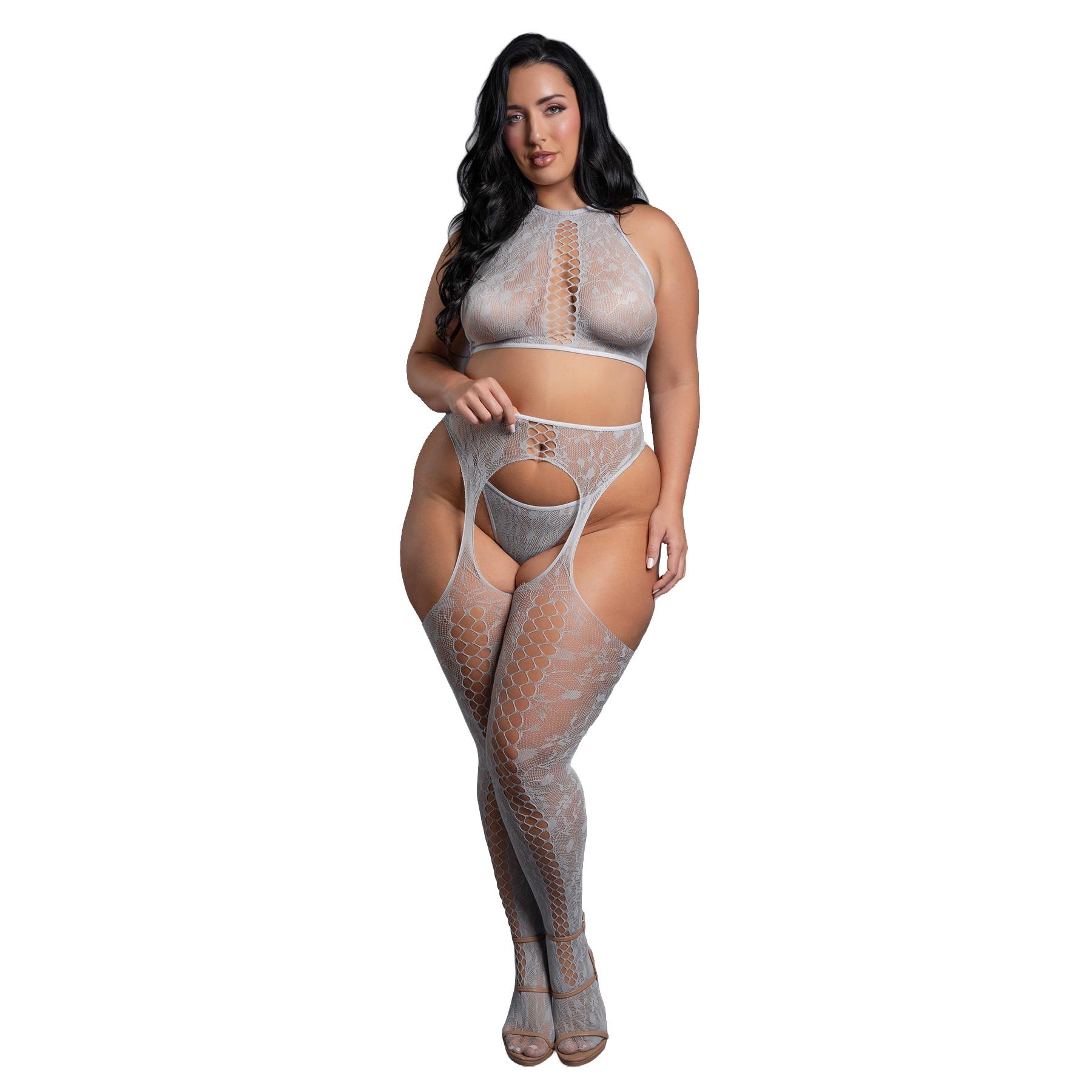 Most Wanted 3pc Gartered Stockings Set queen front