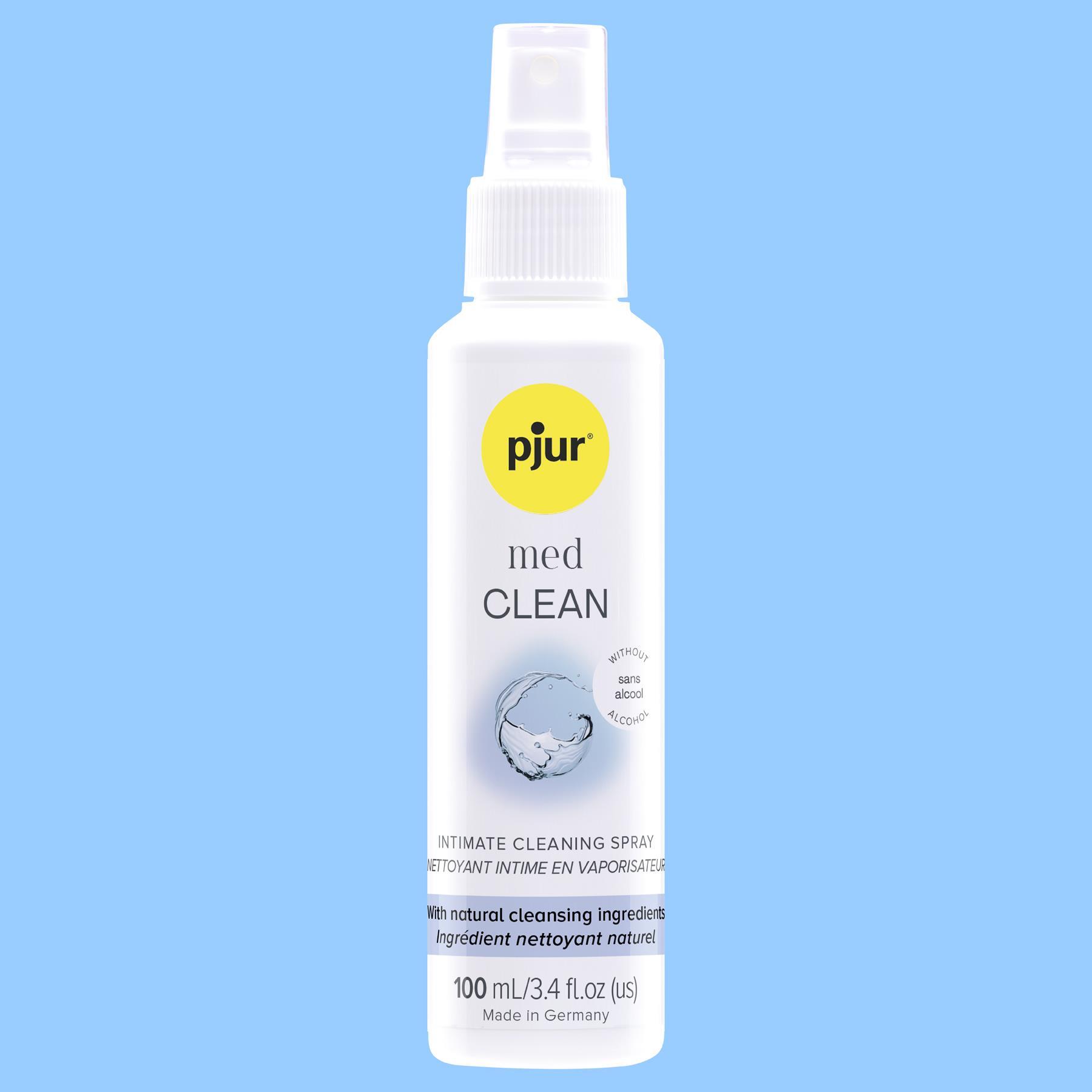 pjur med CLEAN Spray bottle blue background