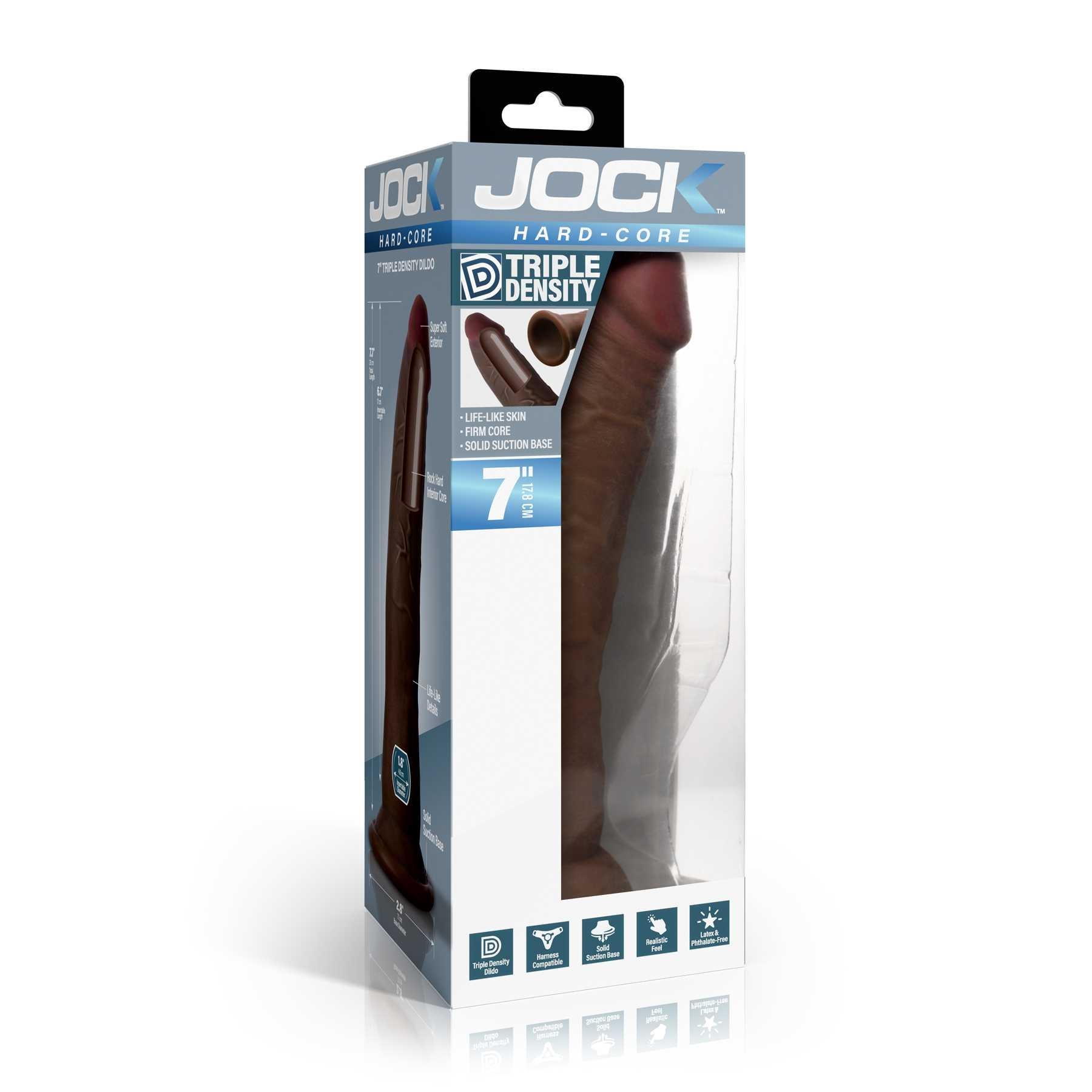 JOCK Hard Core 7 Inch Triple Density Dildo brown packaging side view