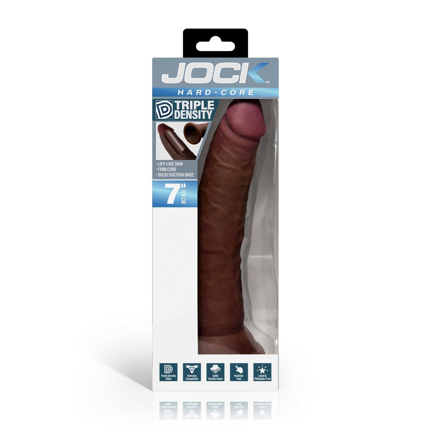 JOCK Hard Core 7 Inch Triple Density Dildo brown packaging frontal view