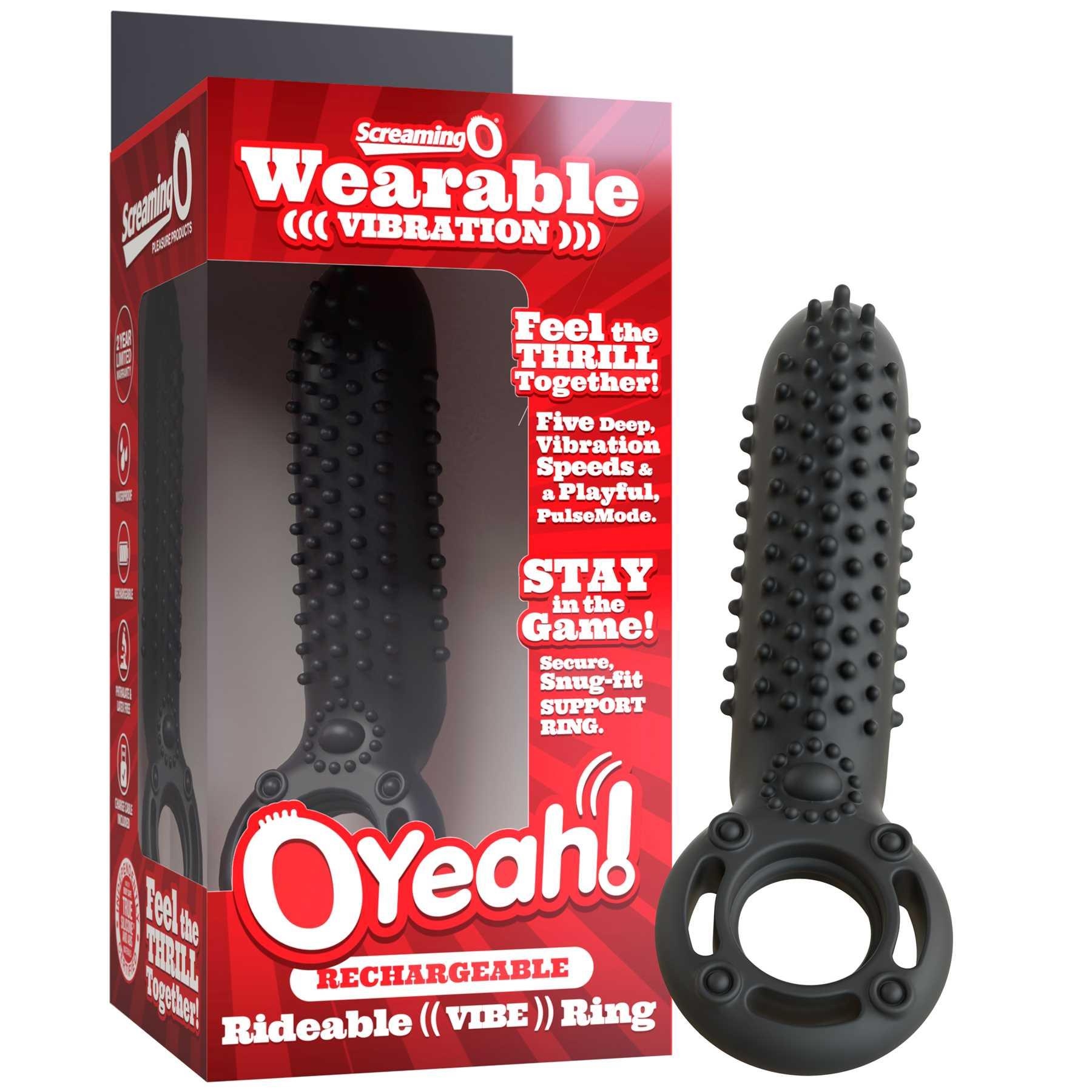 OYeah Rechargeable Vertical Vibrating Ring black product with packaging