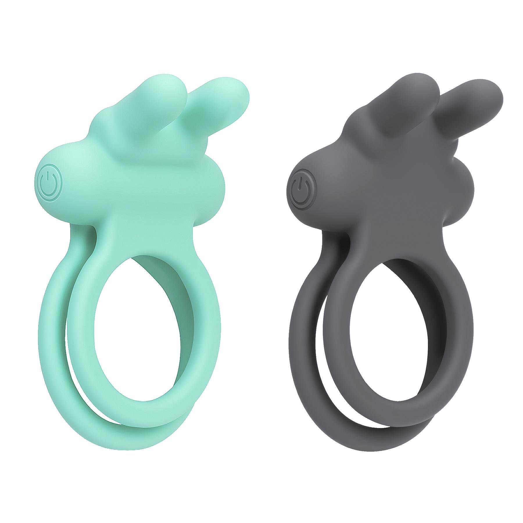 Adam & Eve Bouncin' Bunny Vibrating Couples Enhancer - Both Colors Together - Gray and Aqua