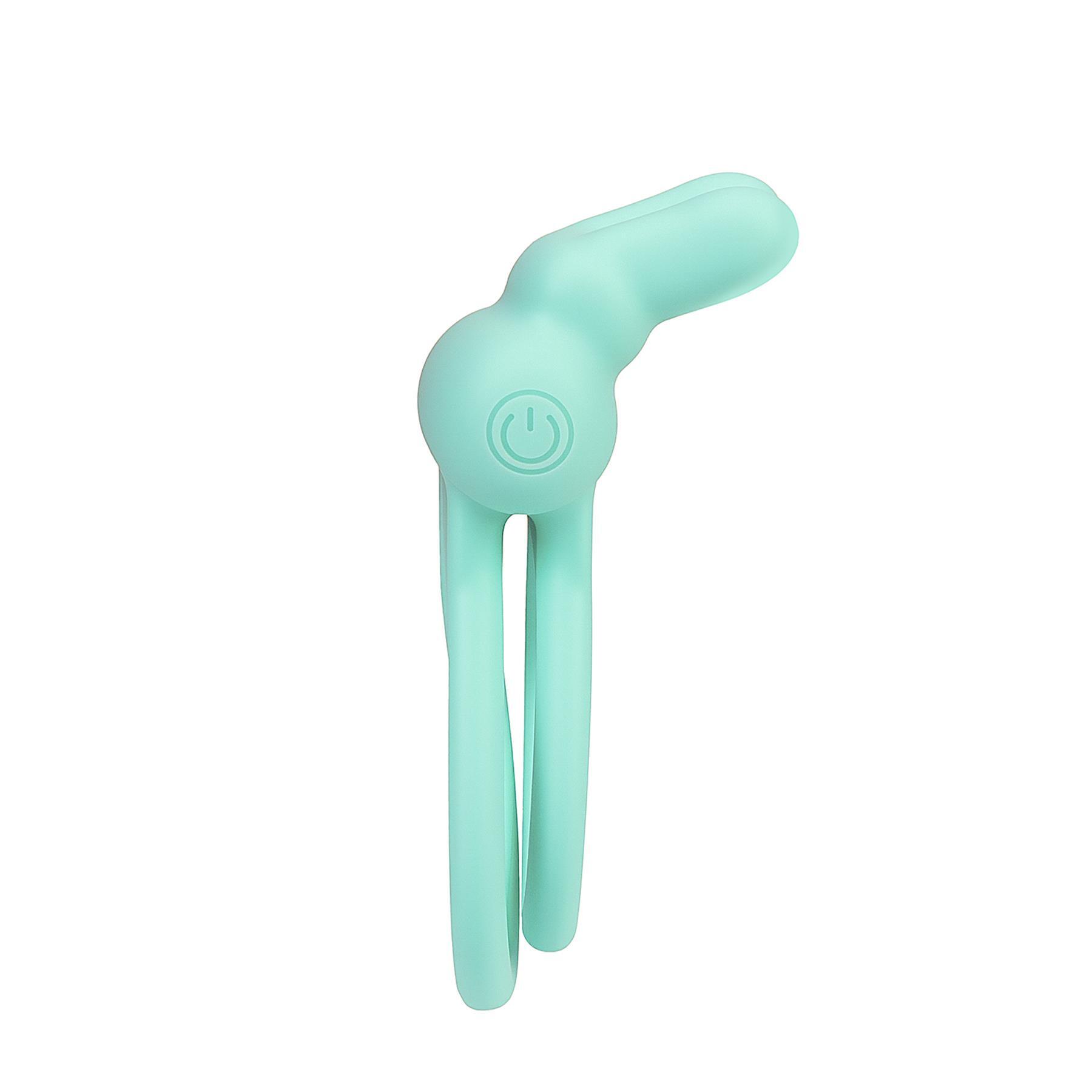 Adam & Eve Bouncin' Bunny Vibrating Couples Enhancer - Product Shot - Side View - Aqua