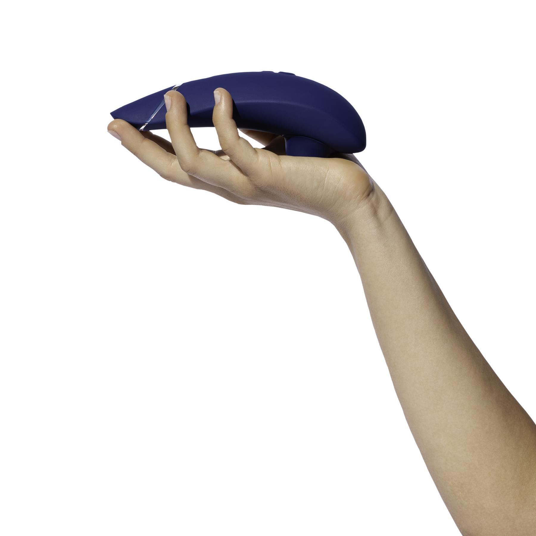 Womanizer Premium 2 Clitoral Stimulator - Blue in hand view