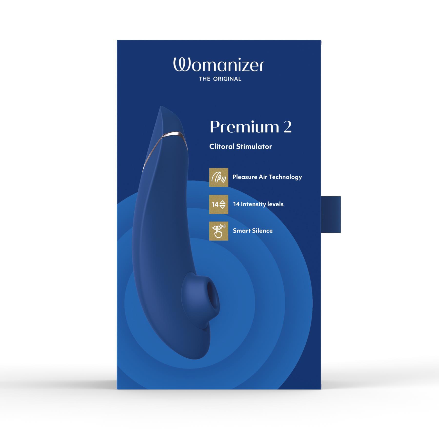 Womanizer Premium 2 Clitoral Stimulator - Blue package