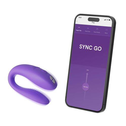 We-Vibe Sync Go Couples Vibrator - Product and App color purple