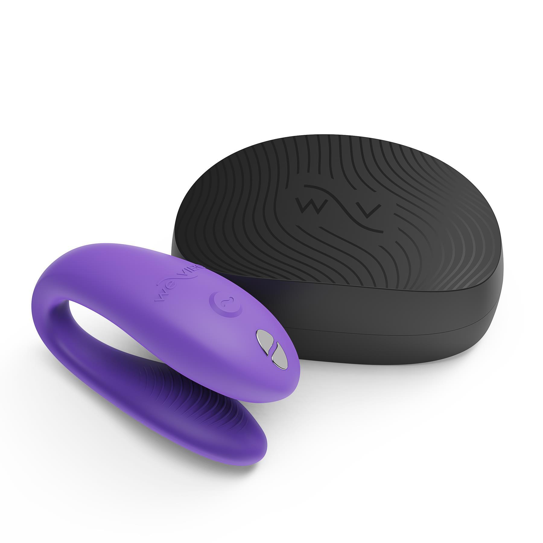 We-Vibe Sync Go Couples Vibrator product and case color purple