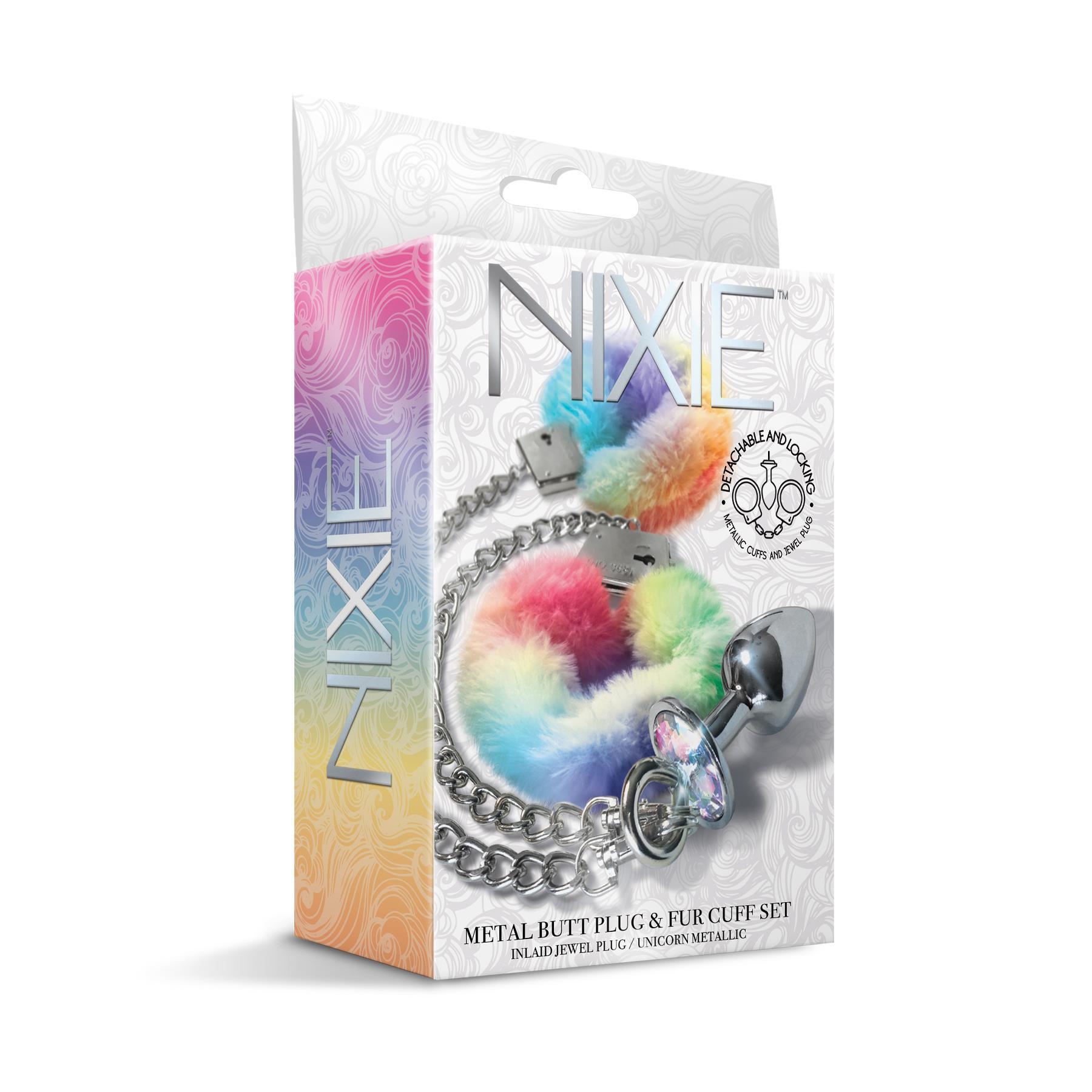 Nixie Metal Butt Plug and Fur Cuff Set - Packaging Shot - multicolor