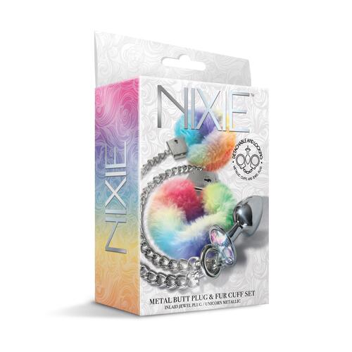 Nixie Metal Butt Plug and Fur Cuff Set - Packaging Shot - multicolor