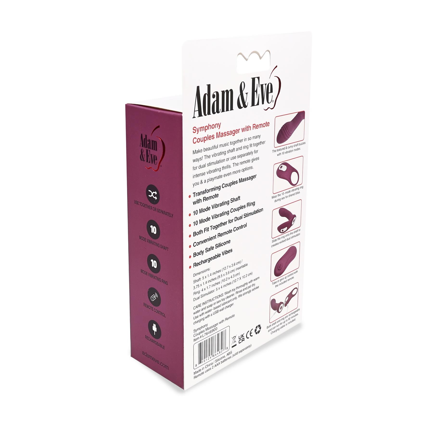Adam & Eve Symphony Couples Massager - Packaging Shot - Back