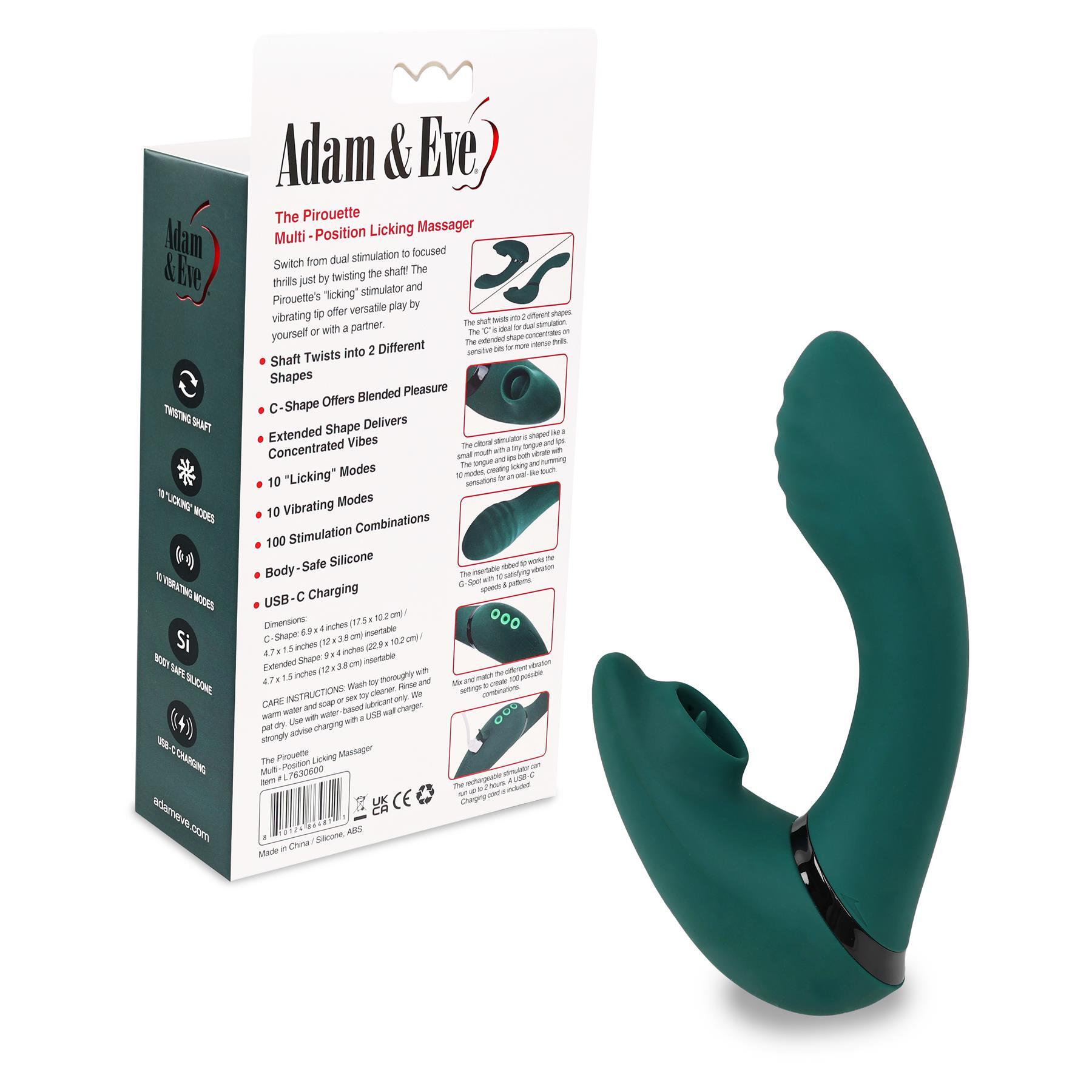 Adam & Eve The Pirouette Multi-Position Massager - Packaging Shot - Back with Product