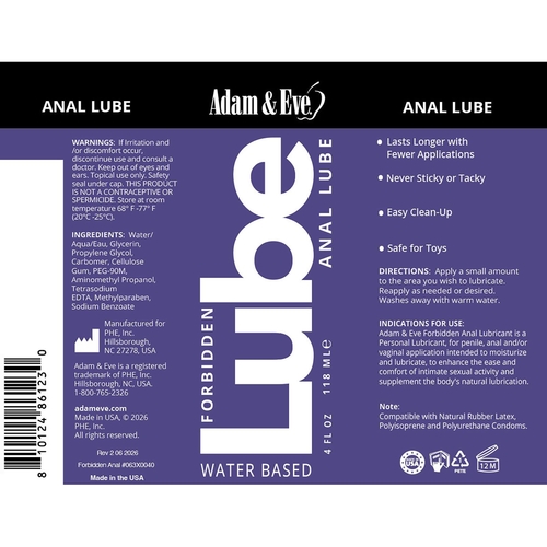 Adam & Eve Forbidden Anal Lubricant 4 oz label