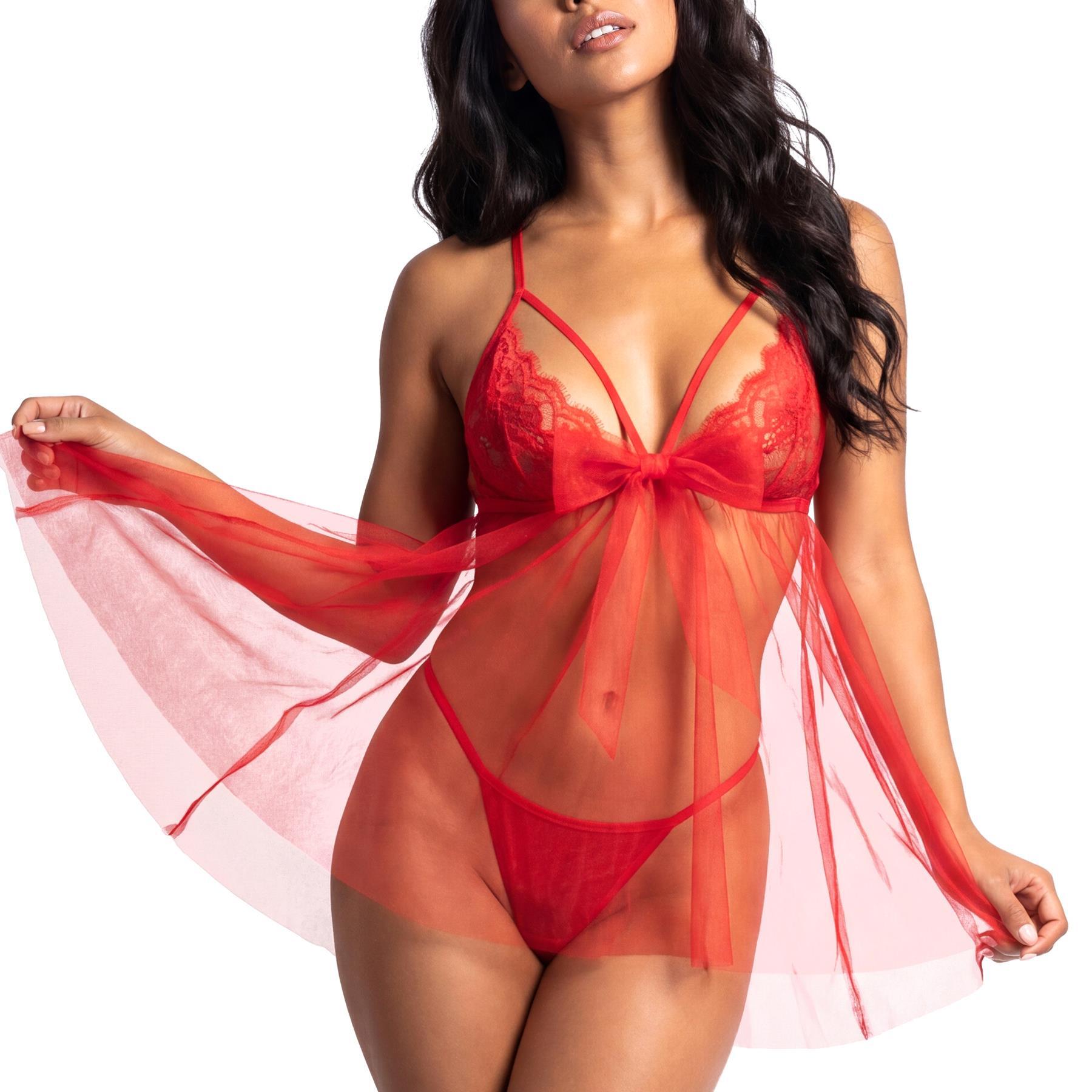 Bow Delight  Temptations Sheer  Baby Doll & G-string front cropped