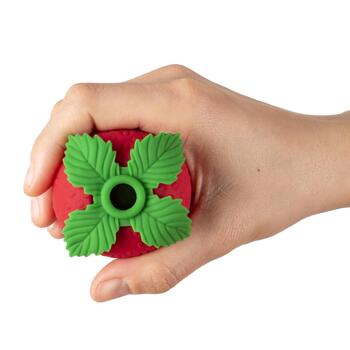 Emojibator Strawberry Emoji Suction Vibrator on hand view 1