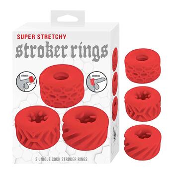 SUPER STRETCHY STROKER RINGS product with package red