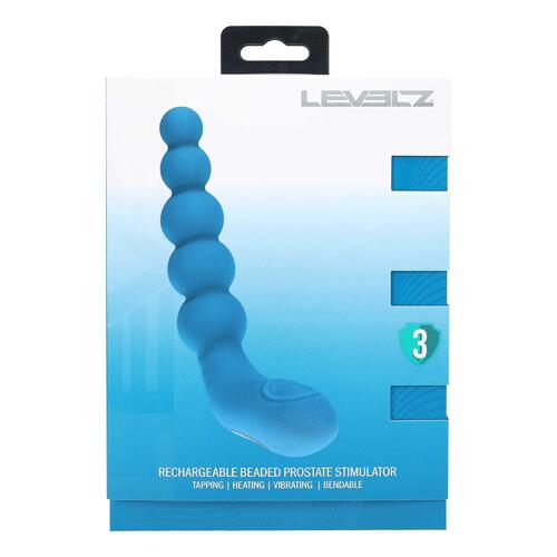 LEVELZ - Vibrating - Heating - Bendable - Tapping Beaded Silicone Prostate Stimulator blue  package
