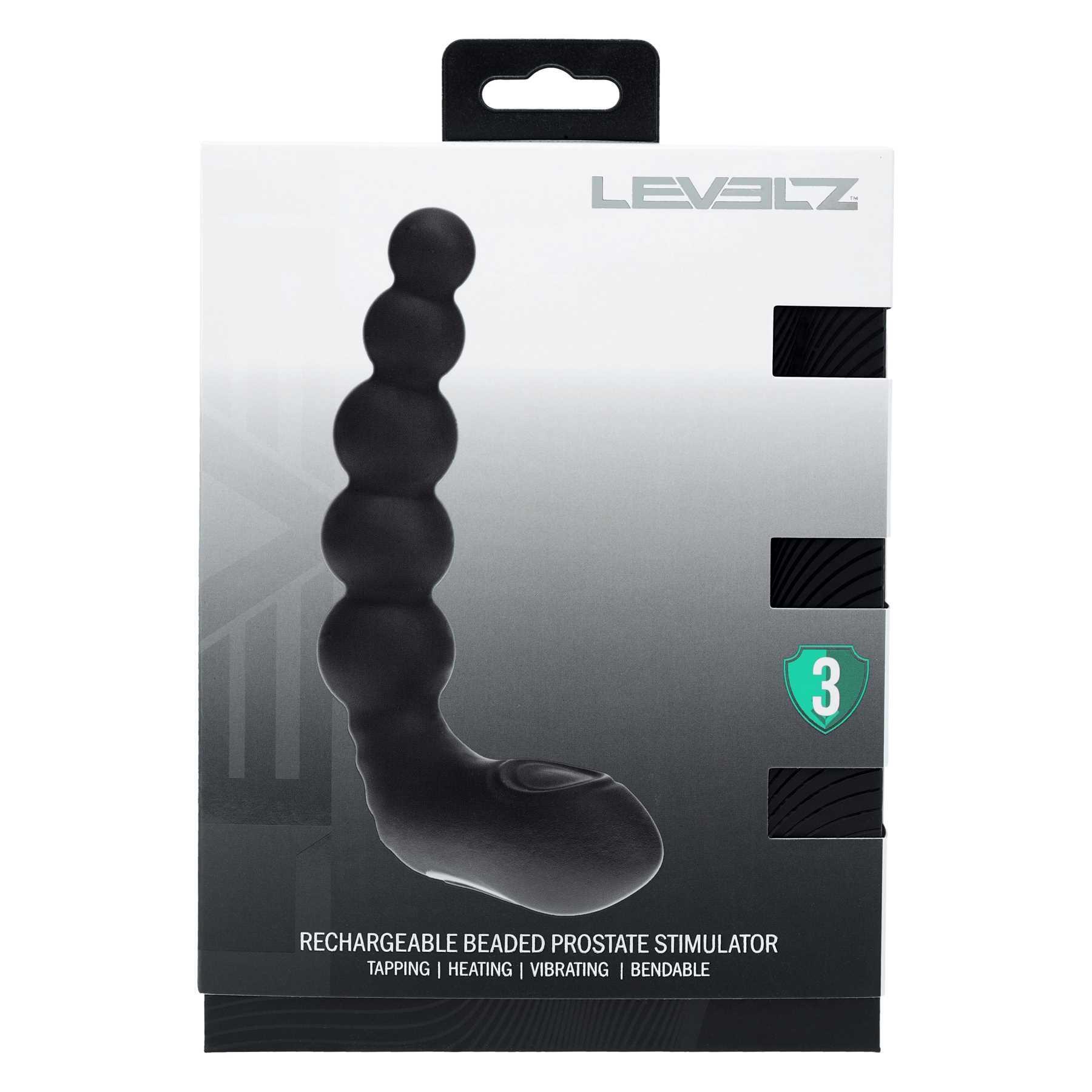 LEVELZ - Vibrating - Heating - Bendable - Tapping Beaded Silicone Prostate Stimulator black package