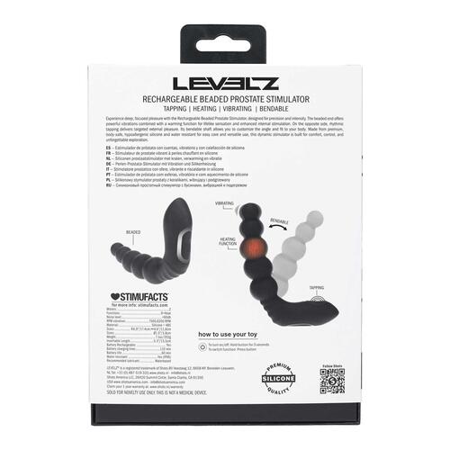 LEVELZ - Vibrating - Heating - Bendable - Tapping Beaded Silicone Prostate Stimulator black specs