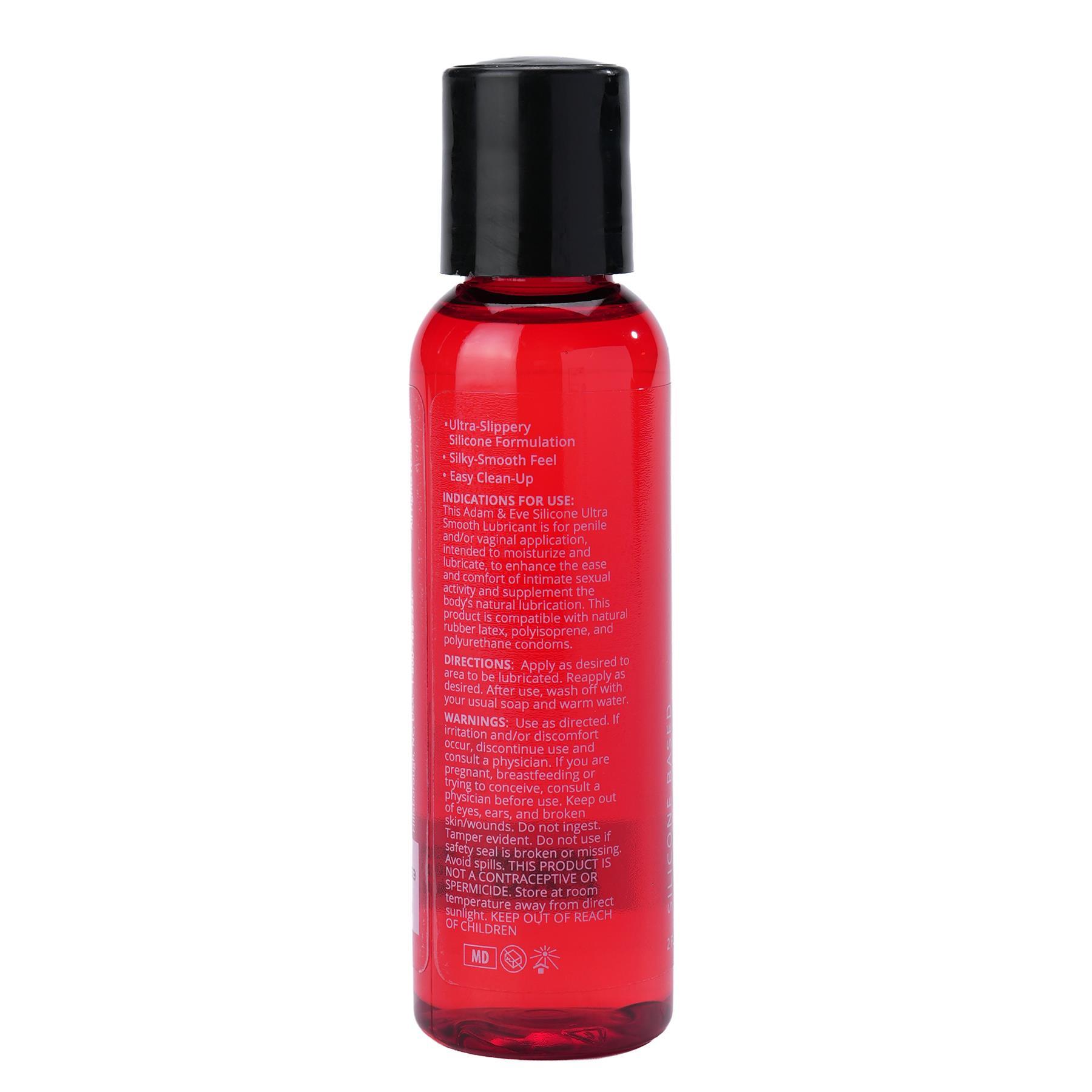 Adam & Eve Essentia Ultra Smooth Silicone Lubricant - Side of Bottle with Instructions
