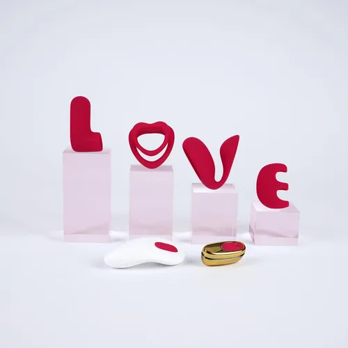 Adam & Eve L-O-V-E Interchangeable Vibrator Collection - Products on Risers