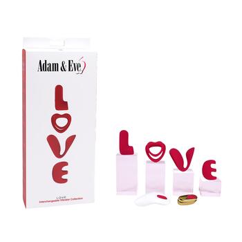 Adam & Eve L-O-V-E Interchangeable Vibrator Collection - Product and Packaging